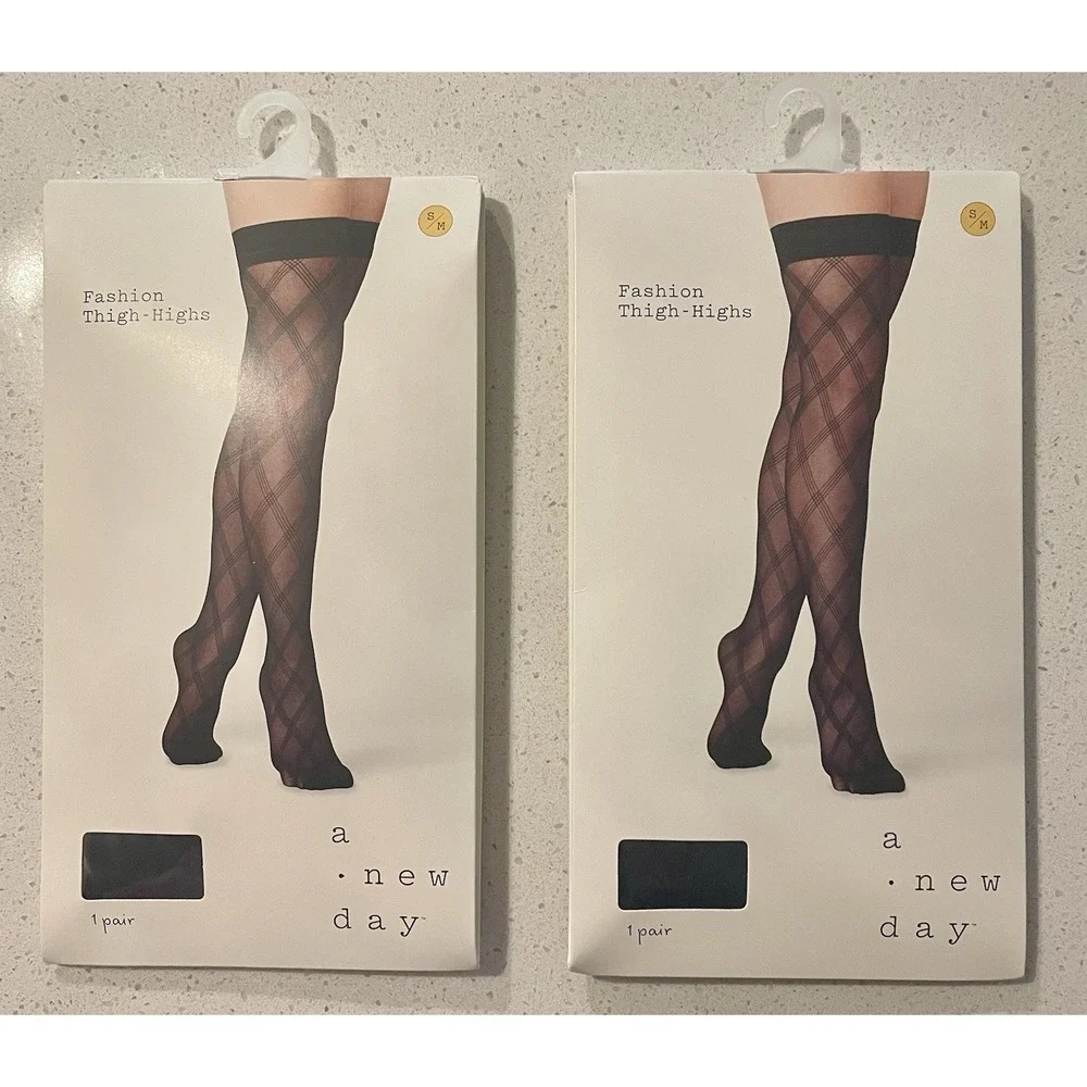 New 2 Pack Womens Triple Bias Plaid Thigh Highs  Size S/M Small Medium A New Day